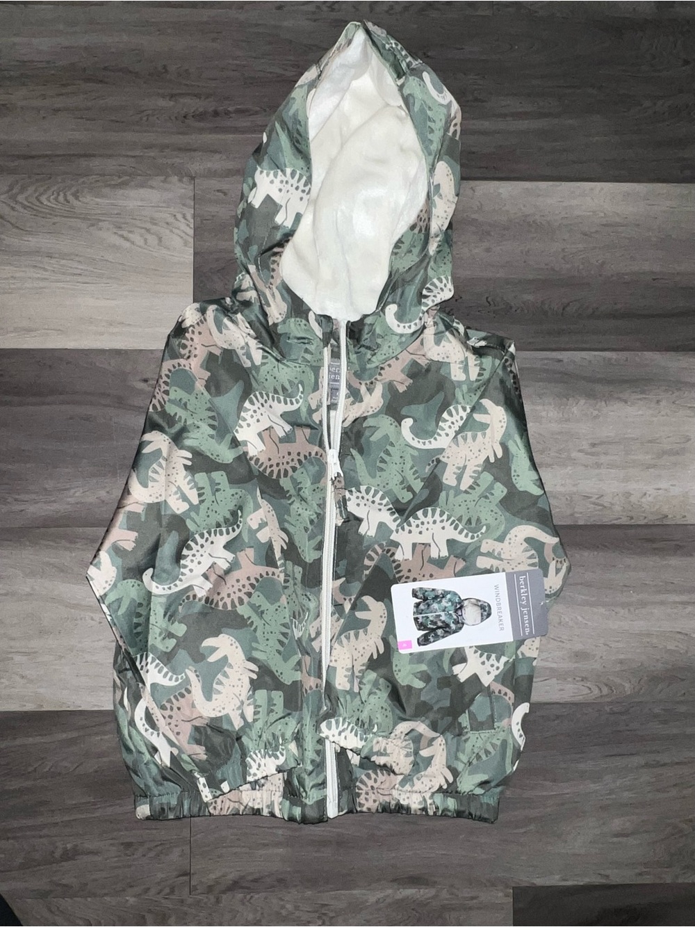 Kids' Hooded Dino Print Windbreaker Jacket - Green